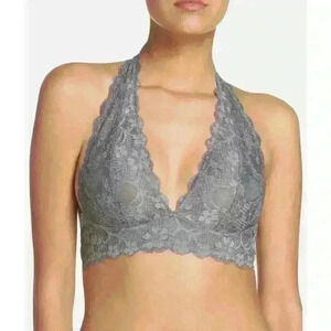 Intimately Free People Galloon Lace Halter Bralette in Graphite Women’s Size XS